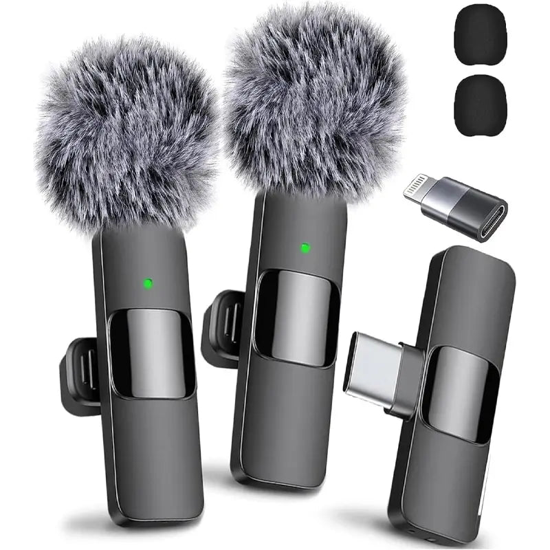Wireless Mini Microphone for Iphone/Smartphone, 2 Mini Lapel Microphones with Clearer Audio for Video Recording, Interview, Vlog，Noise Reduction Device Noise Cancellation Stereo Wireless Vlogging Tools Handheld High Quality Audio