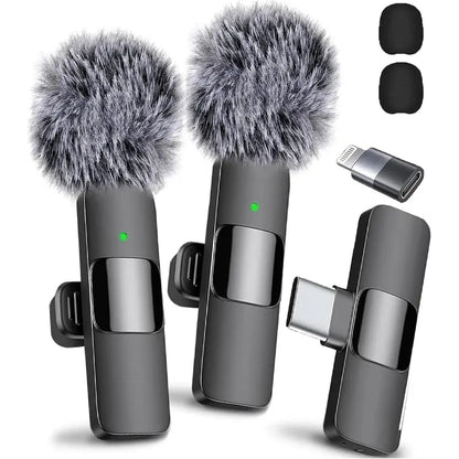 Wireless Mini Microphone for Iphone/Smartphone, 2 Mini Lapel Microphones with Clearer Audio for Video Recording, Interview, Vlog，Noise Reduction Device Noise Cancellation Stereo Wireless Vlogging Tools Handheld High Quality Audio