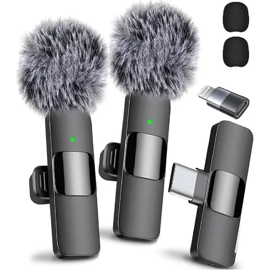 Wireless Mini Microphone for Iphone/Smartphone, 2 Mini Lapel Microphones with Clearer Audio for Video Recording, Interview, Vlog，Noise Reduction Device Noise Cancellation Stereo Wireless Vlogging Tools Handheld High Quality Audio