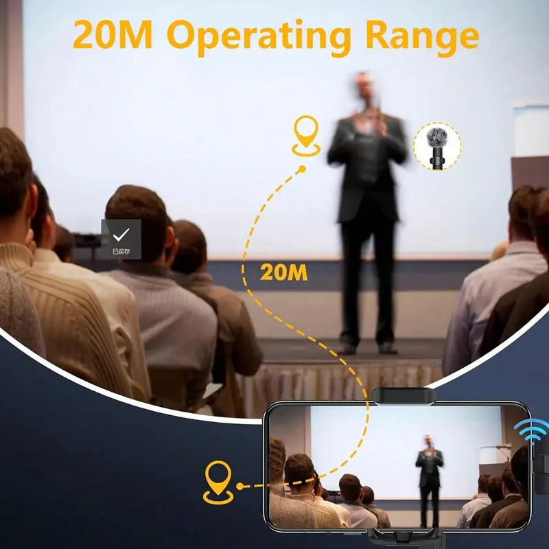 Wireless Mini Microphone for Iphone/Smartphone, 2 Mini Lapel Microphones with Clearer Audio for Video Recording, Interview, Vlog，Noise Reduction Device Noise Cancellation Stereo Wireless Vlogging Tools Handheld High Quality Audio