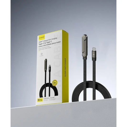 2026 New Type-C Charging Port Invisible Holder Charger Cable with Stand, 240W Super Fast Charging 2-In-1 Cord & Phone Stand, Perfect for Gaming, Office, Car & Travel, Compatible with Iphone, Samsung & All Type-C Devices