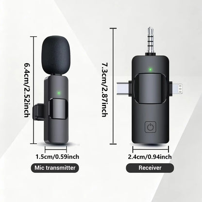 3-In-1 Wireless Compact Lavalier Microphone for Iphone, Android, PC, USB-C, Noise Cancelling Lapel Mic for Interviews, Videos, Podcasts, Conferences, Wireless Mic Receiver