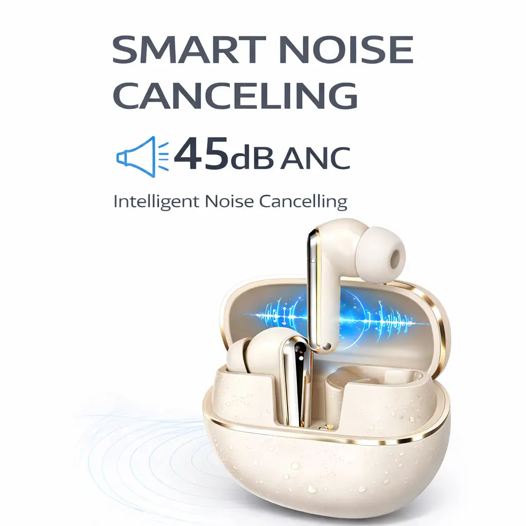 Voprene V73 Hifi Deep Bass Wireless Earbuds with Active Noise Cancellation 140H Playtime ENC Clear Calls Bluetooth 5.4 Immersive ANC & 10 Minute Quick Charge - Charging