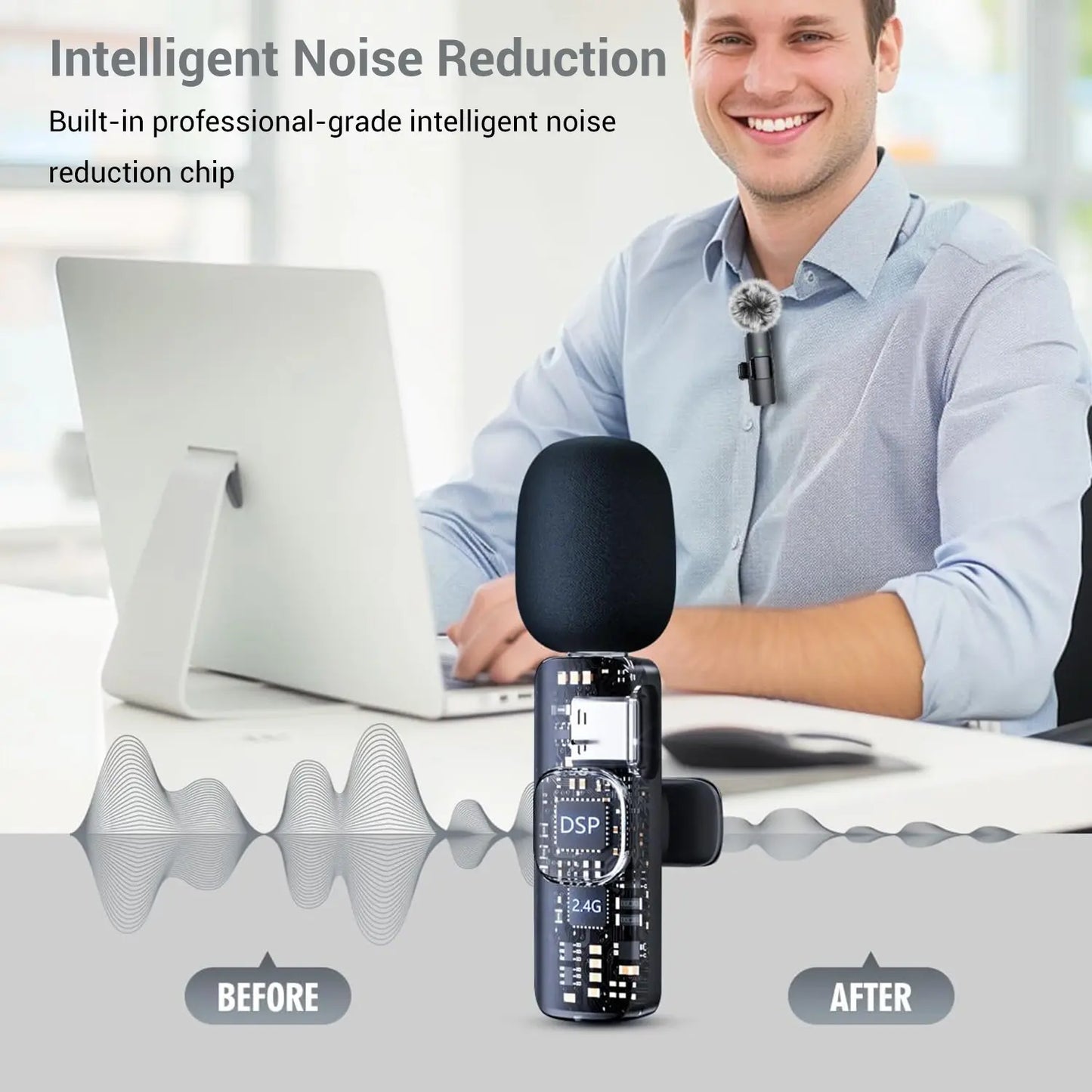 3-In-1 Wireless Compact Lavalier Microphone for Iphone, Android, PC, USB-C, Noise Cancelling Lapel Mic for Interviews, Videos, Podcasts, Conferences, Wireless Mic Receiver