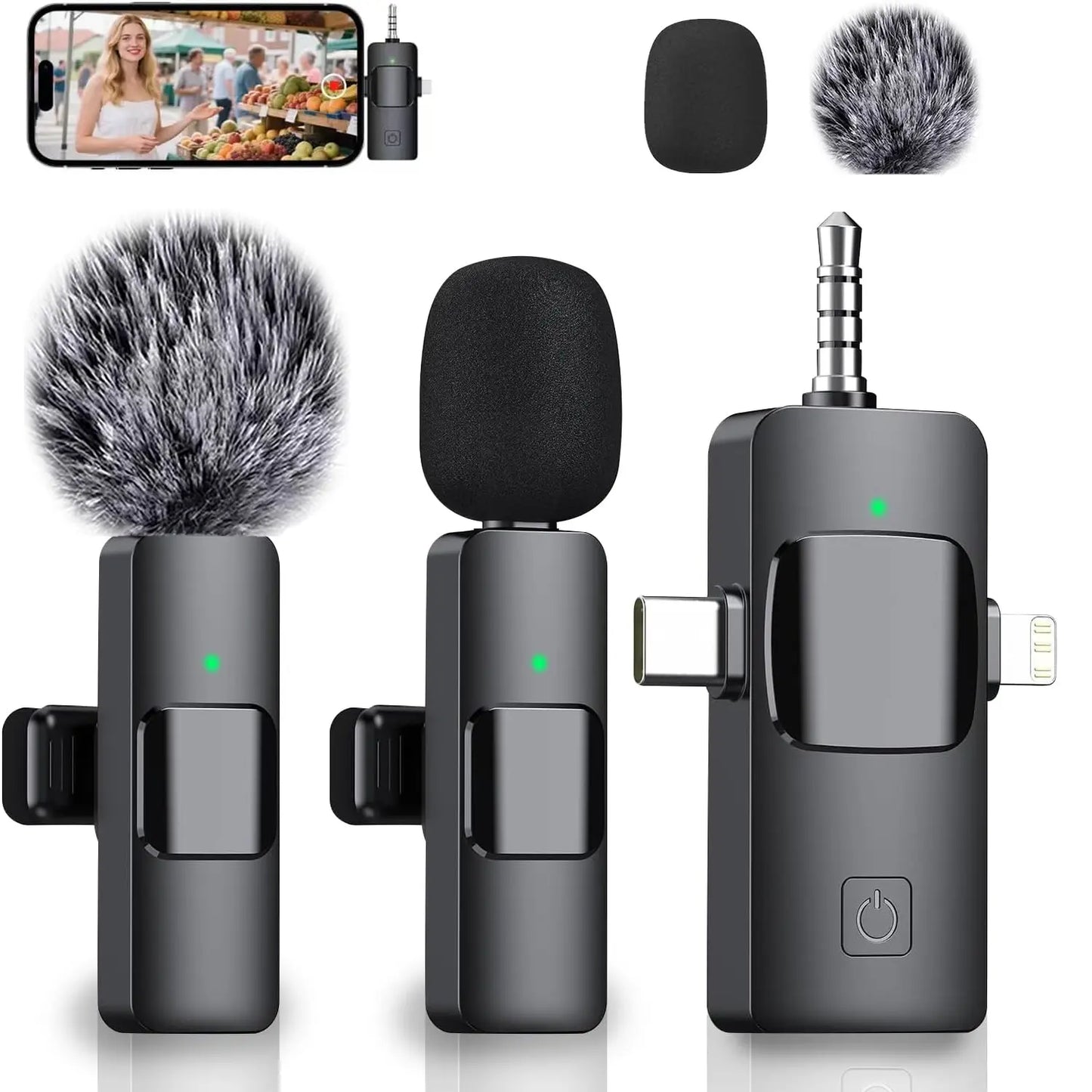 3-In-1 Wireless Compact Lavalier Microphone for Iphone, Android, PC, USB-C, Noise Cancelling Lapel Mic for Interviews, Videos, Podcasts, Conferences, Wireless Mic Receiver