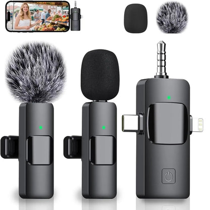 3-In-1 Wireless Compact Lavalier Microphone for Iphone, Android, PC, USB-C, Noise Cancelling Lapel Mic for Interviews, Videos, Podcasts, Conferences, Wireless Mic Receiver