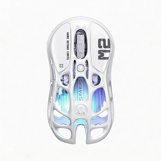 Gravastar Mercury M2 White Wireless Gaming Mouse with 26,000 DPI, PAW3395DM Sensor -79G Lightweight Hollowed-Out Design -5 Programmable Buttons -5 Dynamic Lightsync RGB (White)