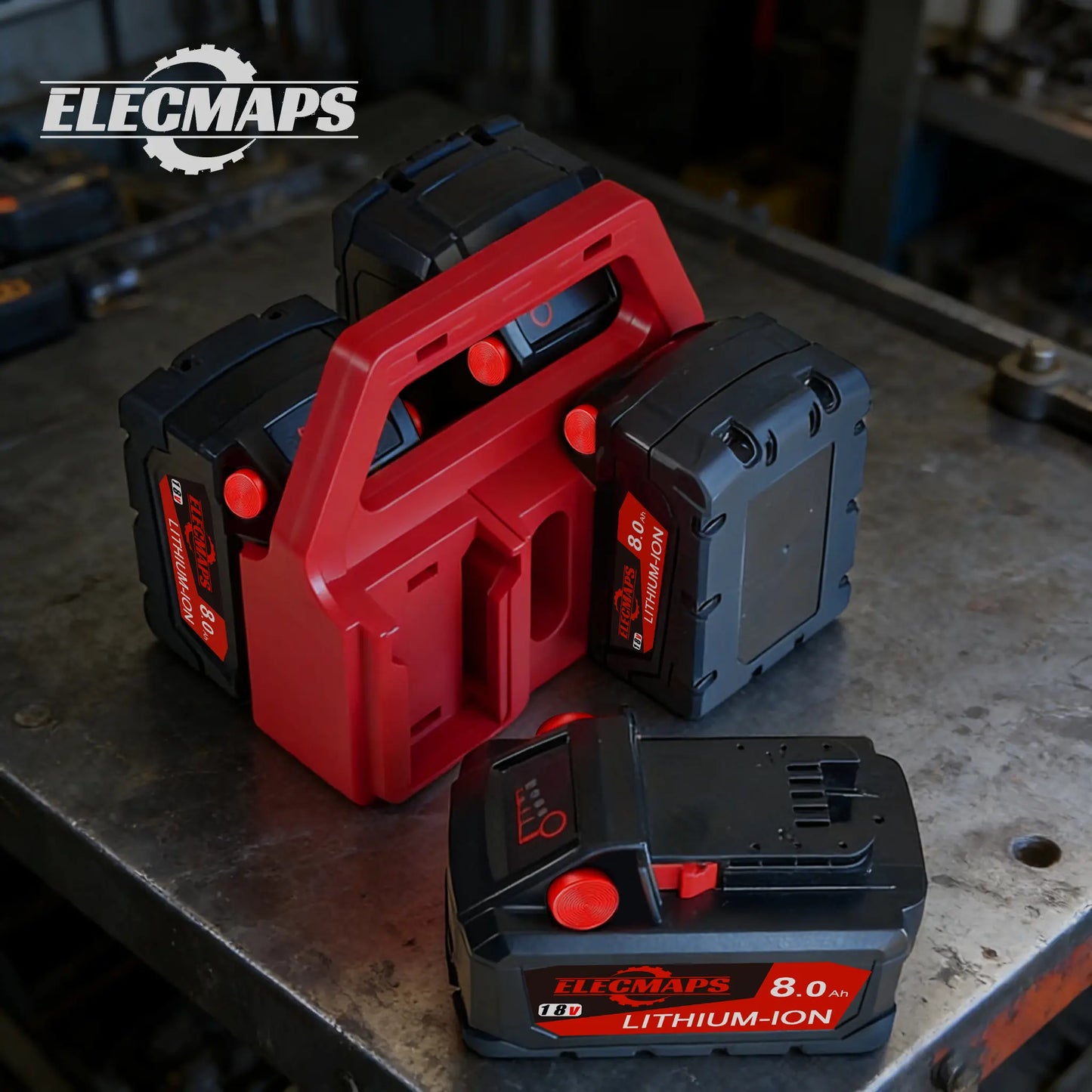 Portable Battery Storage Rack, Suitable for M.18 Batteries. Features a Sturdy Construction, Is Temperature and Weather Resistant, and Is Ideal for Use in Garages and Workshops.