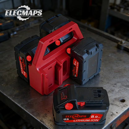 Portable Battery Storage Rack, Suitable for M.18 Batteries. Features a Sturdy Construction, Is Temperature and Weather Resistant, and Is Ideal for Use in Garages and Workshops.