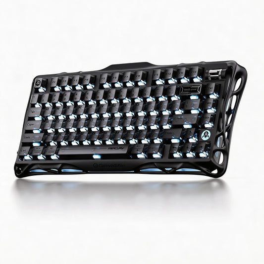 Gravastar Mercury K1 Stealth Black 75% Wireless Mechanical Keyboard, Aluminum Alloy Gaming Keyboard with Knob, Hot Swappable, Linear Switches, Transparent Keycaps, RGB Backlit, 2.4Ghz/Bt5.0/Usb for PC Gaming